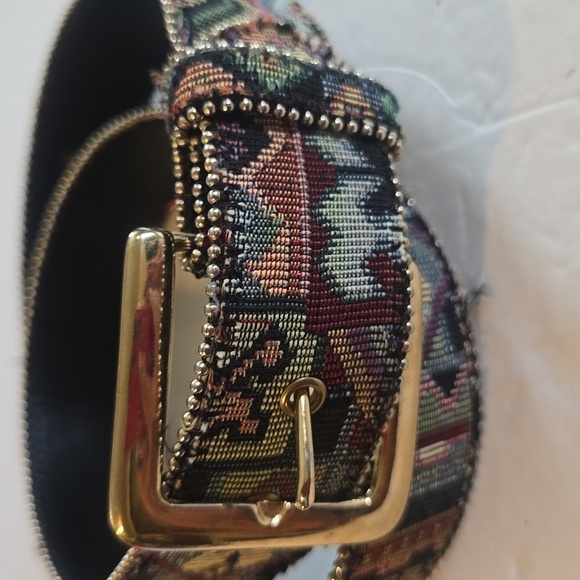 Womens Aztec tapestry Multi-Color Metal nub Belt Gold Buckle Sz.M/L - Picture 2 of 7